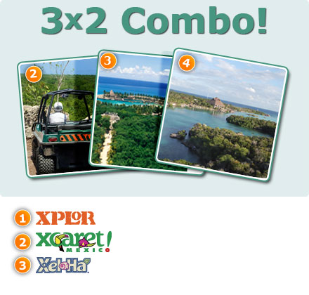 3x2 Combo: Xplor + Xcaret Plus + Xelha All Inclusive-Sólo Xel-ha todo incluido<br>Tour Xcaret plus Cancun (Paquete 3)<br>Tour Xplor (Paquete 3)<br>