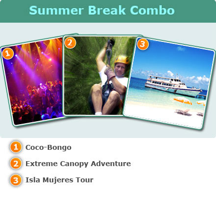 Summer Break Combo-Discoteca Cocobongo en fin de semana<br>Tour Isla Mujeres<br>Jungle Tour<br>