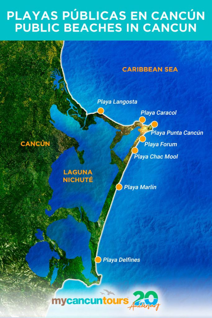 mapa de Playas Públicas en Cancún